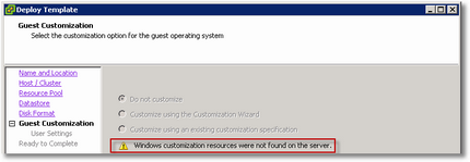 Windows customization resources were not found on the server