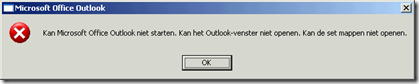 Kan Microsoft Office Outlook niet starten. Kan het Outlook-venster niet openen. Kan de set mappen niet openen
