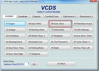 VCDS | Select Control Module | 09 Central Electronics