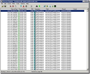 Process Monitor Trace | HKLM\Software\Xerox | ACCESS DENIED