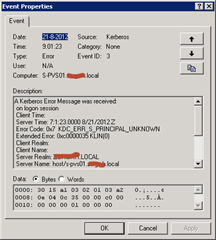 Event ID 3 | Error 1787 | Error Code 0x7 | KDC_ERR_S_PRINCIPAL_UNKNOWN | A Kerberos Message was received