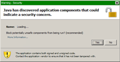 Java has discovered application components that could indicate a security concern
