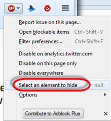 AdBlock Plus menu | Select an element to hide