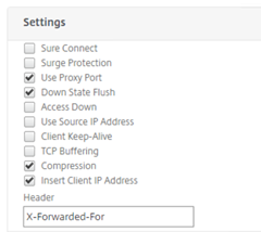 NetScaler Service (Group) Settings Insert Client IP Address | Header | X-Forwarded-For