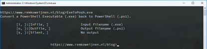 image ExeToPosh Screenshot showing the commandline arguments